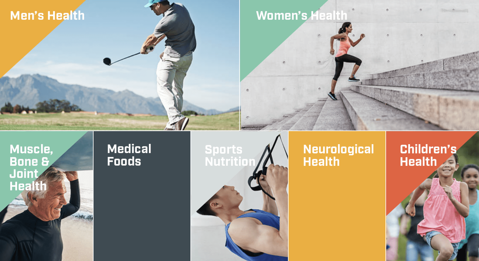 Promotional collage showcasing various health and wellness categories, including fitness, nutrition, and medical support for all ages and genders.
